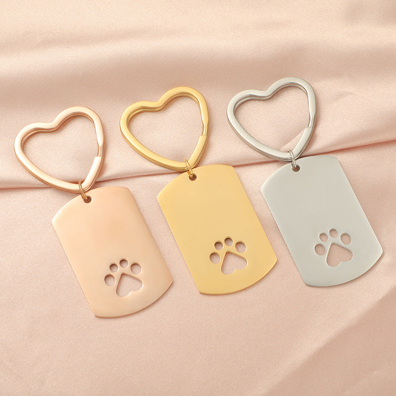 Wholesale Stainless Steel Hollow Dog Paw Keychain